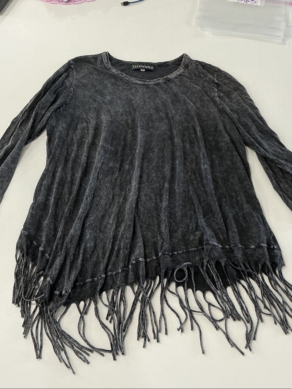 Talk of the Walk Washed Black Fringe Hem Tunic